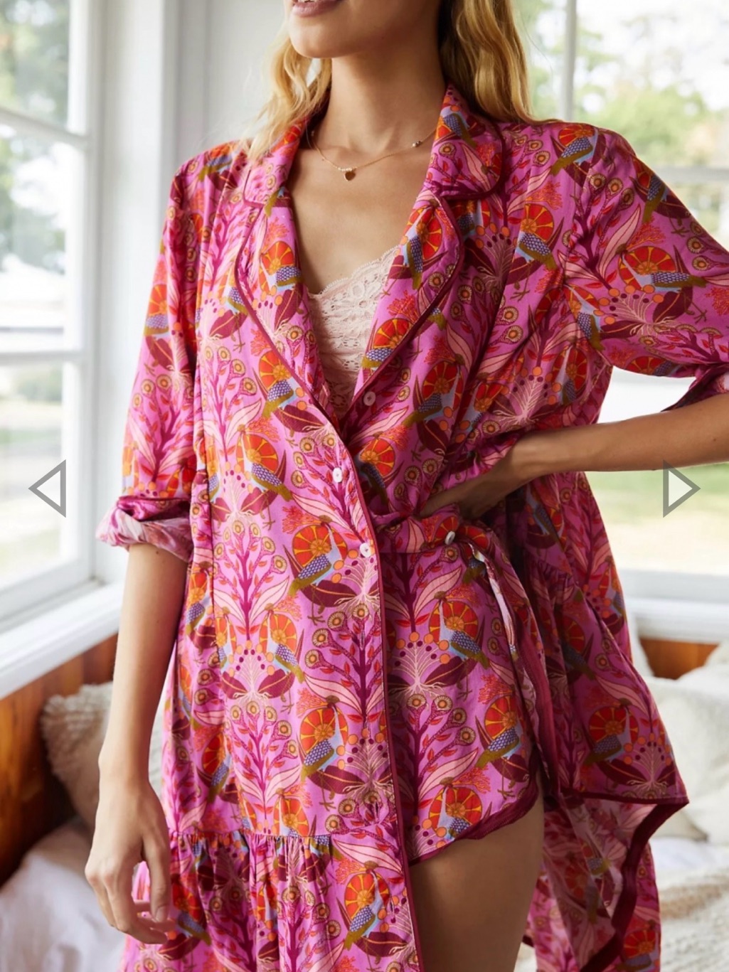 Anthropologie Pink Floral Tie-Waist Wrap Robe